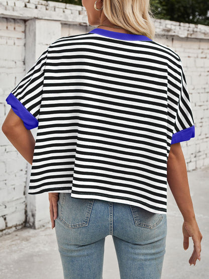 Striped Round Neck Short Sleeve T-Shirt
