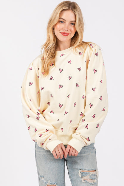 Heart Printed Contrast Long Sleeve Sweatshirt