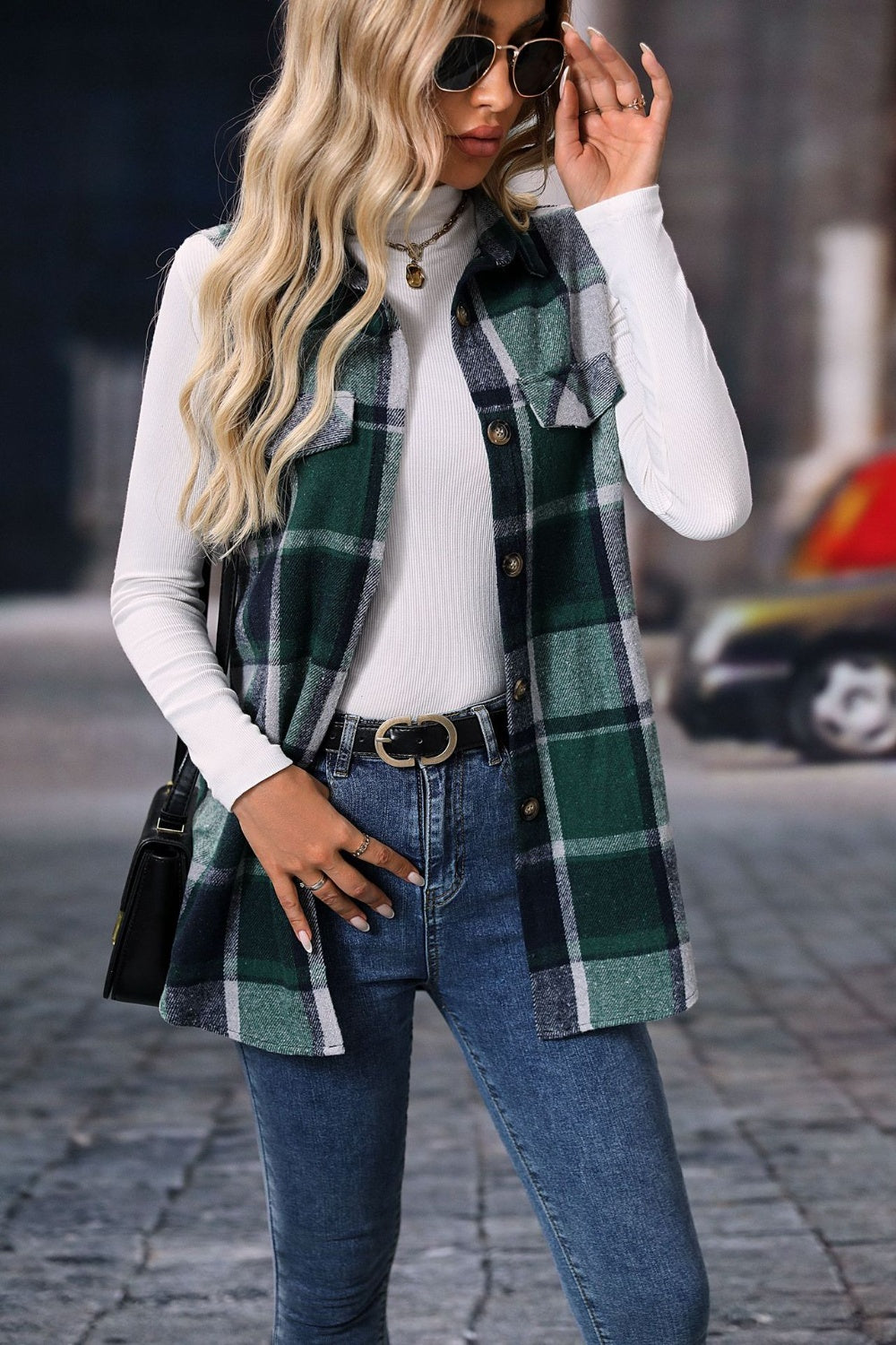 Plaid Button Up Vest Coat