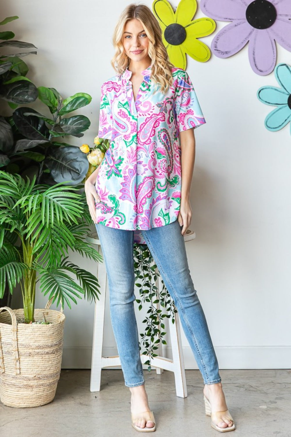 Paisley Print Short Sleeve Top