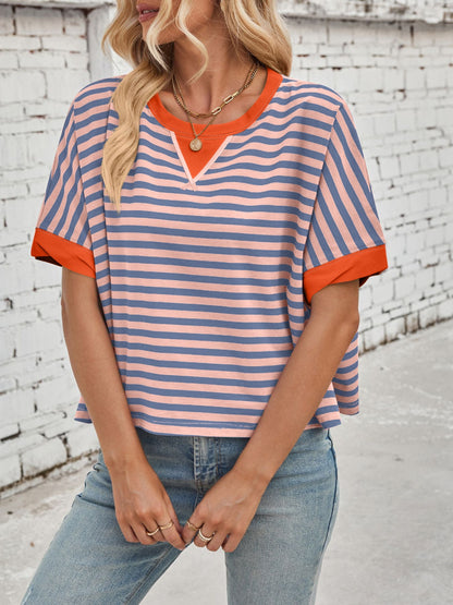 Striped Round Neck Short Sleeve T-Shirt