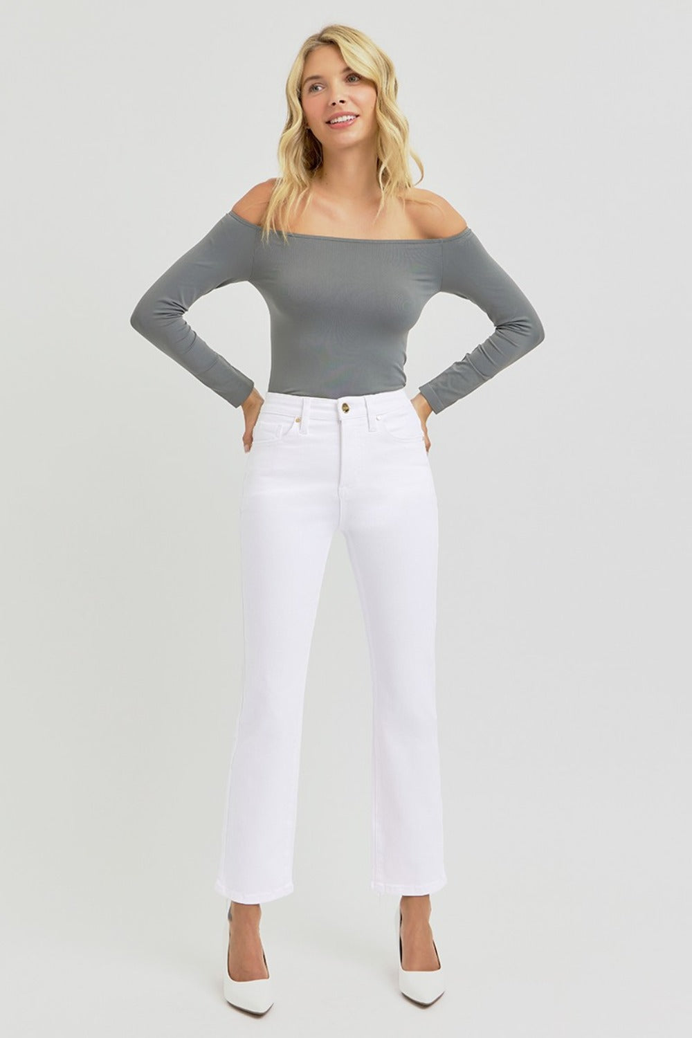 RISEN Tummy Control Elastic Band High Rise Crop Straight Jeans