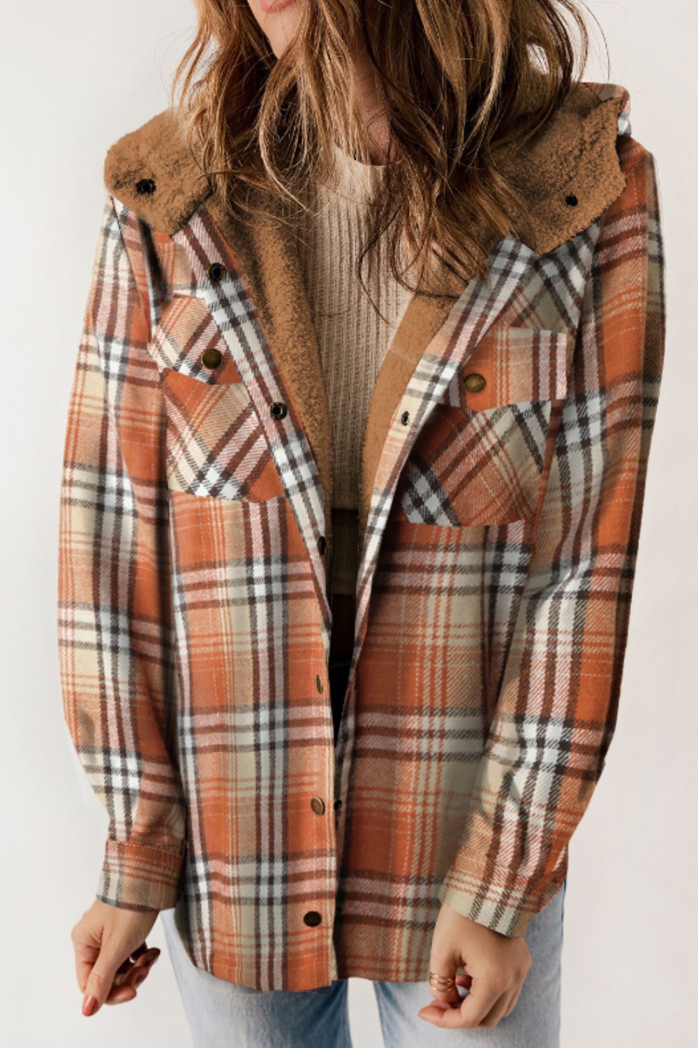 Plaid Button Up Long Sleeve Hooded Jacket