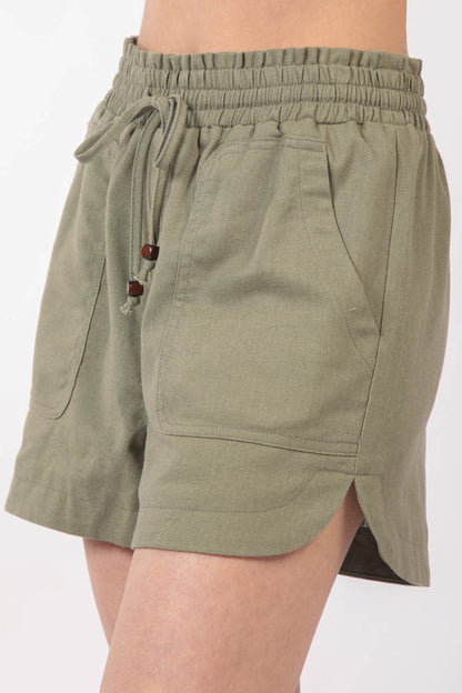 Drawstring Elastic Waist Linen Shorts