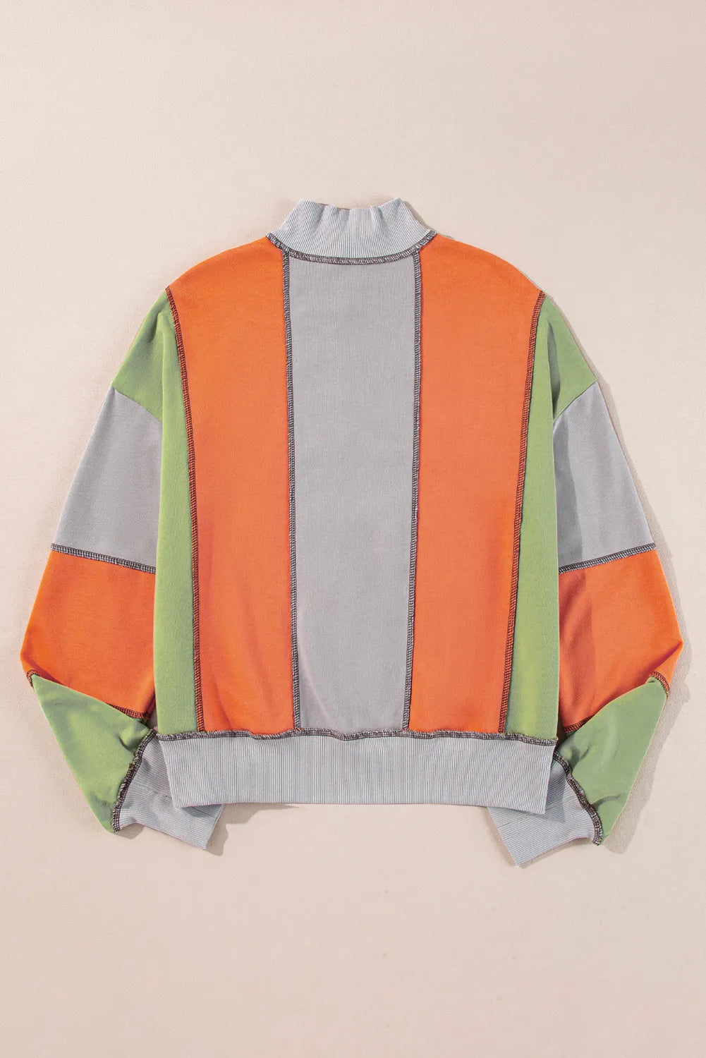 Exposed Seam Color Block Long Sleeve Sweatshirt