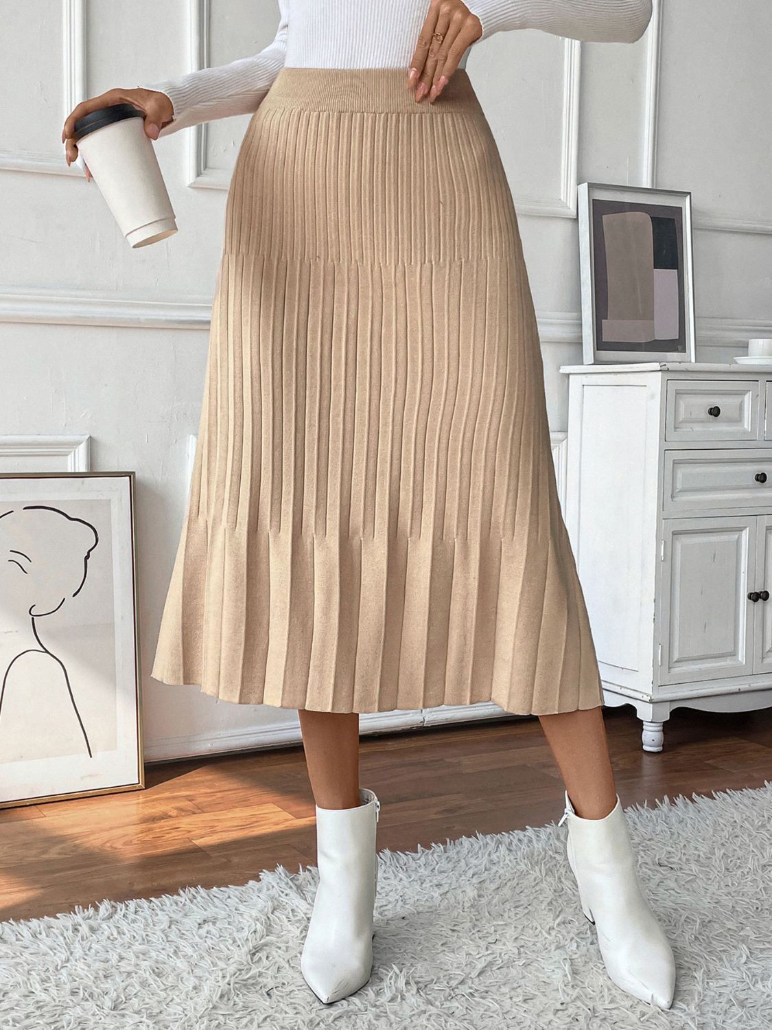 Pleated Midi Sweater Skirt