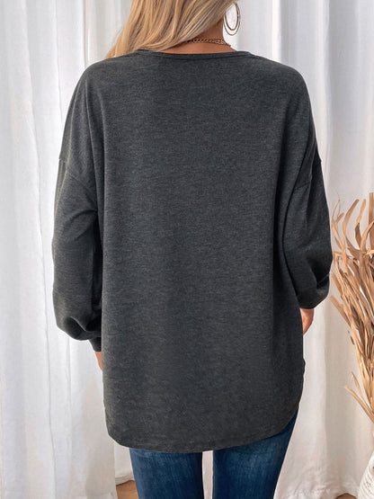 Pocketed Round Neck Long Sleeve Sweatshirt