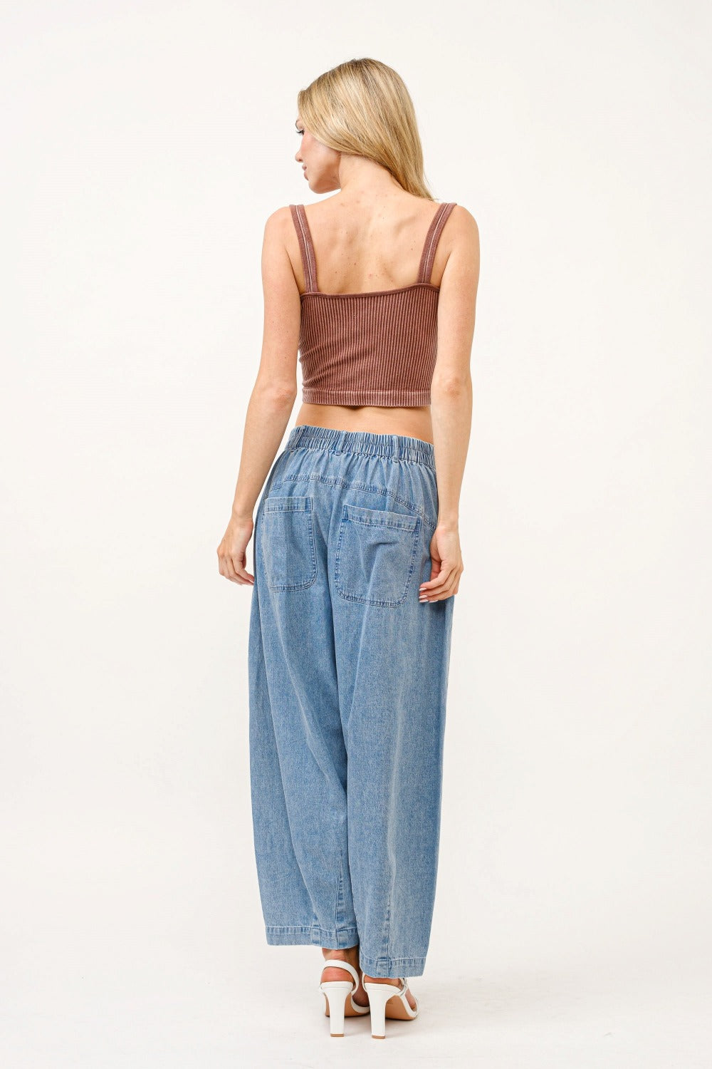 Elastic Back Pleated Baggy Jeans