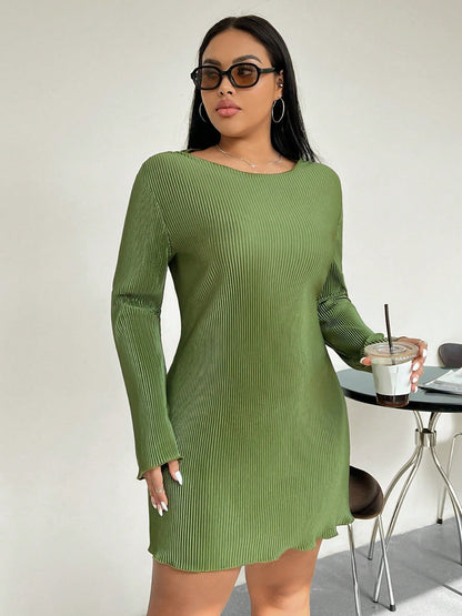 Plus Size Lettuce Hem Round Neck Long Sleeve Dress