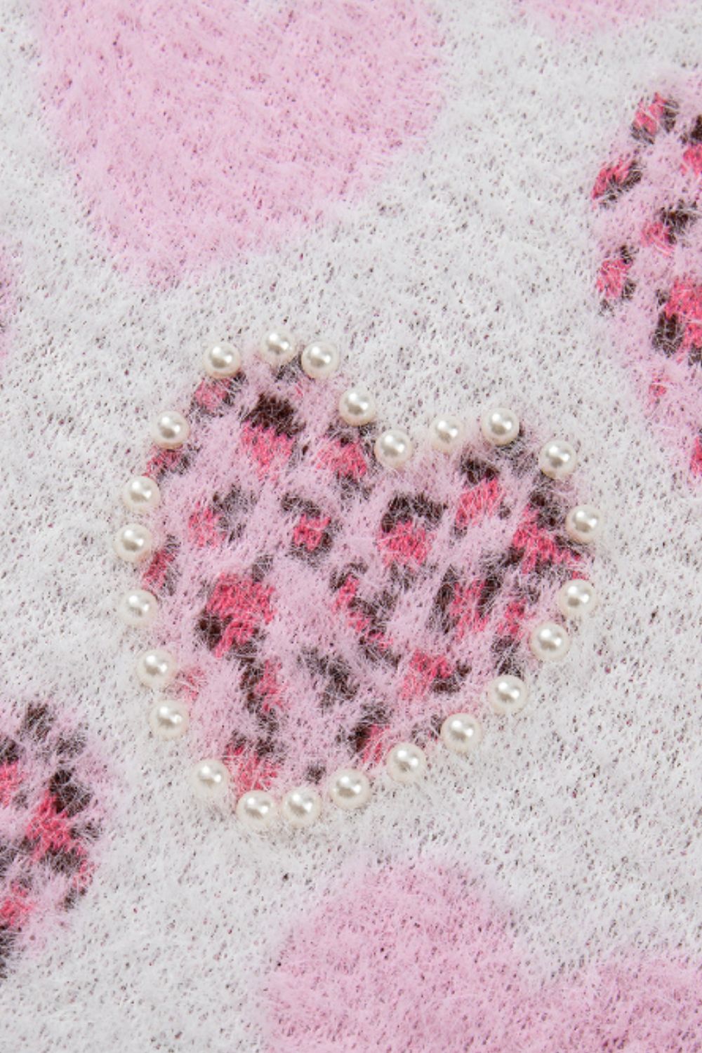 Pearl Detail Heart Round Neck Sweater