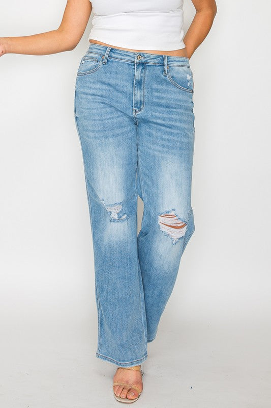 bytos Distressed High Rise Straight Jeans