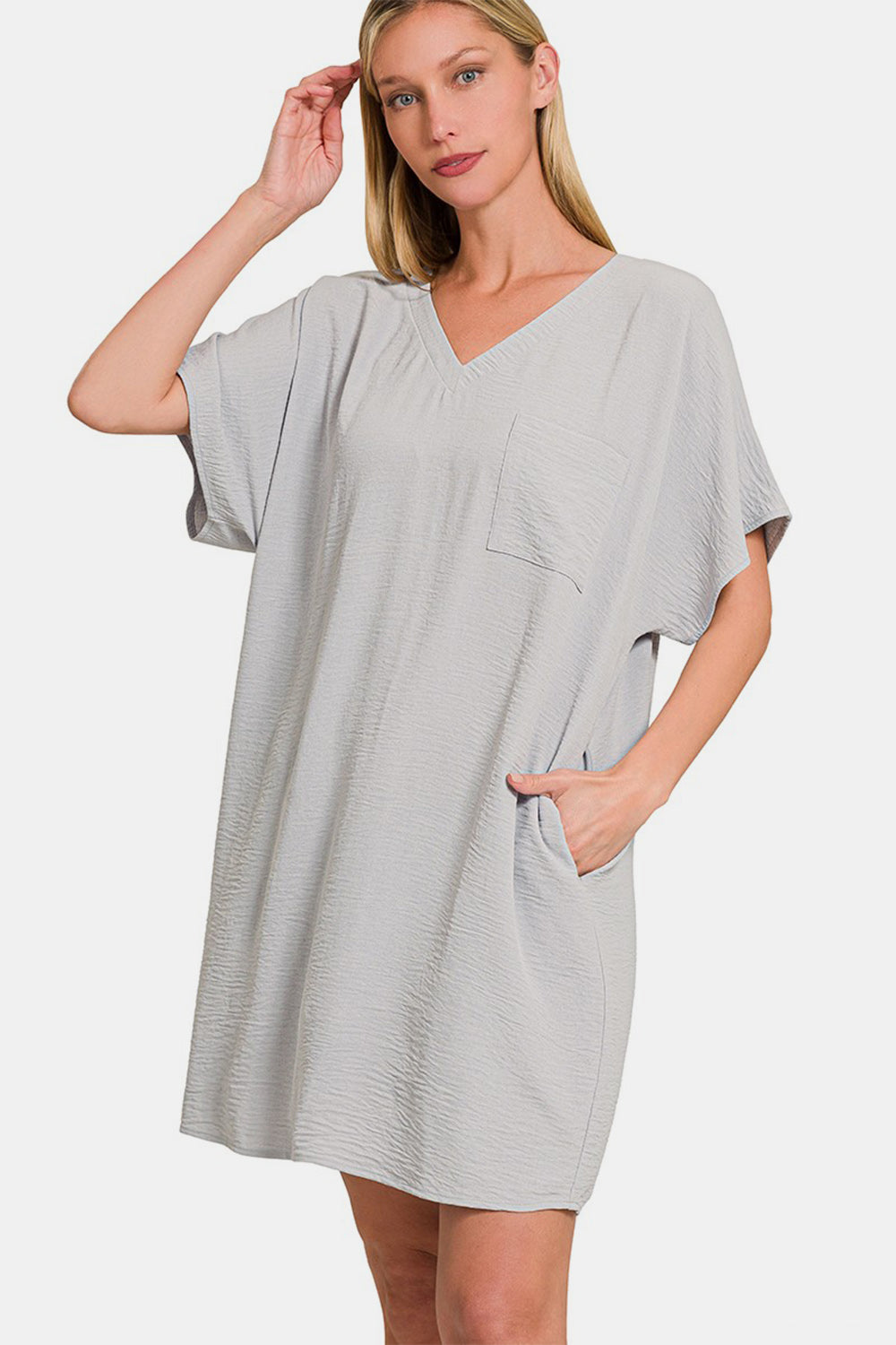 V-Neck Tee Dress with Pockets