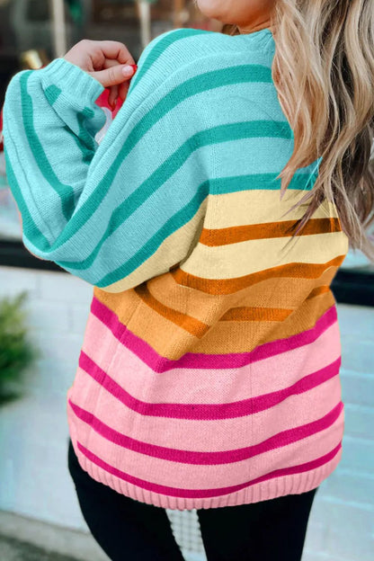 Contrast Striped Round Neck Long Sleeve Knit Top