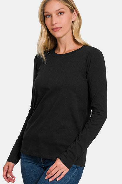 Solid Color Round Neck Long Sleeve T-Shirt