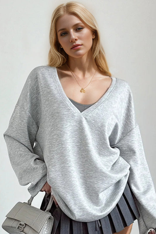 Air Scuba V-Neck Dropped Shoulder Long Sleeve Sweatshirt with Bra