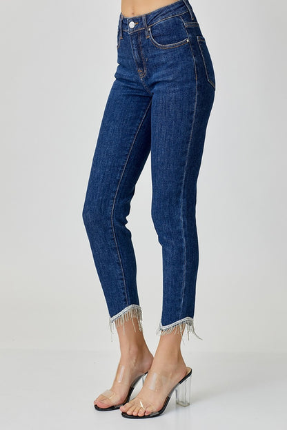 RISEN Embellished Mid Rise Crop Skinny Jeans