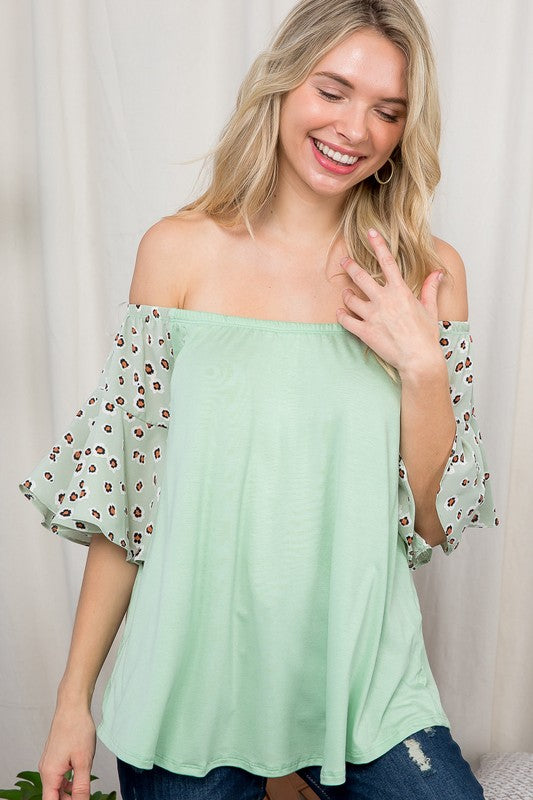 PLUS CHEETAH MIX OFF SHOULDER TOP