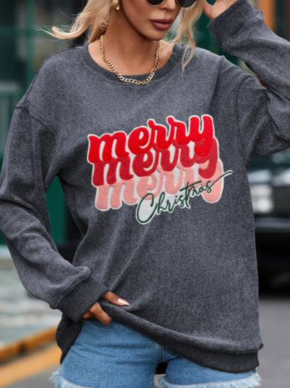 MERRY CHRISTMAS Round Neck Long Sleeve Sweatshirt