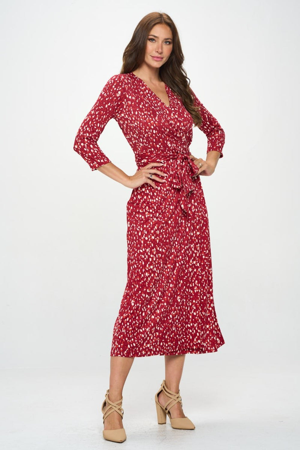 Printed Tie Front Surplice Midi Dress