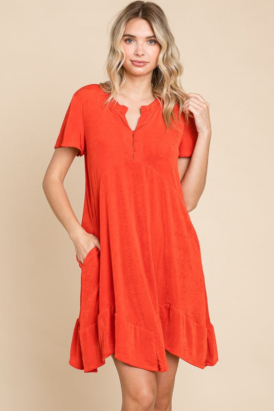 Notched Short Sleeve Dress