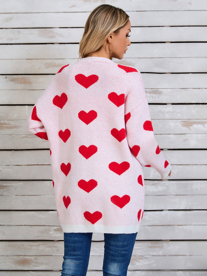 Heart Open Front Long Sleeve Cardigan