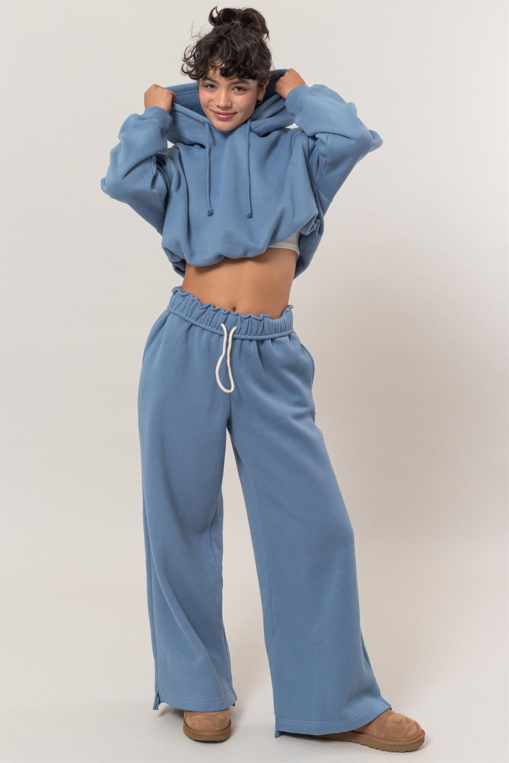 Bubble Hem Cropped Hoodie