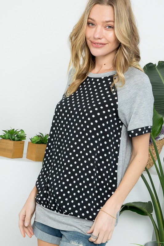 PLUS POLKA DOT MIX CASUAL TUNIC TOP