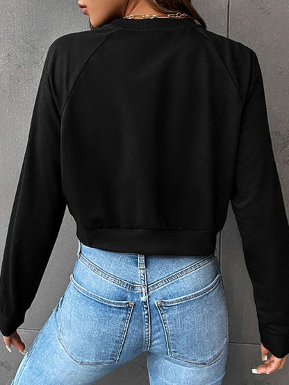 Raglan Sleeve Round Neck Cropped Sweatshirt