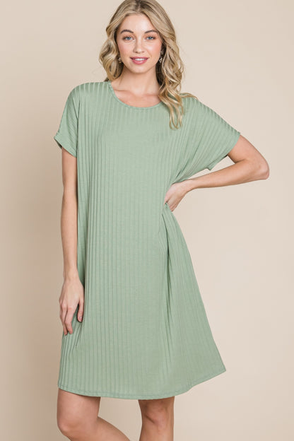 Ribbed Round Neck Short Sleeve Dress