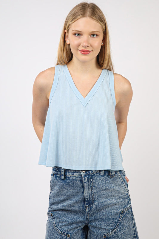 V-Neck Knit Swing Cropped Tank