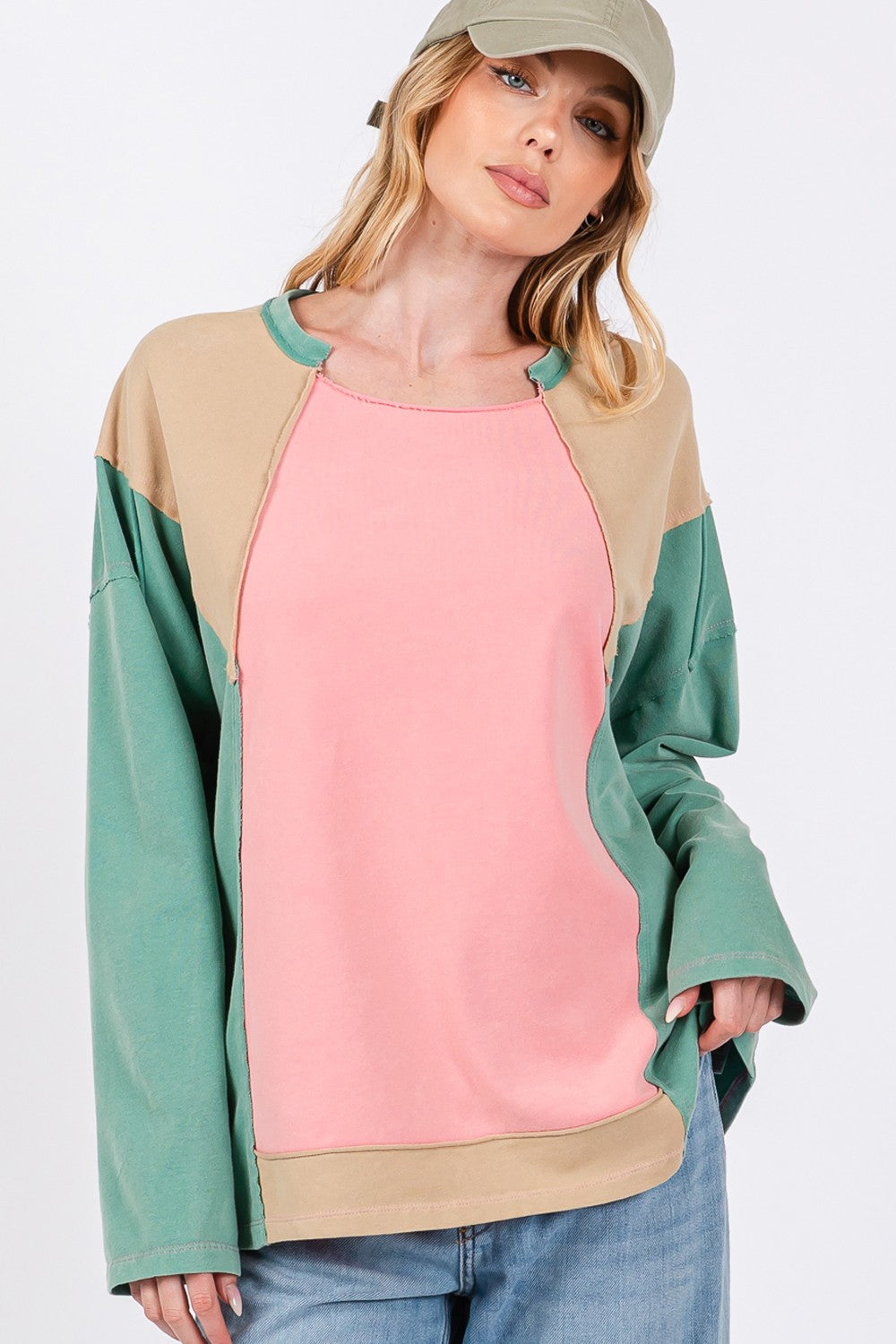 Mineral Wash Color Block Top