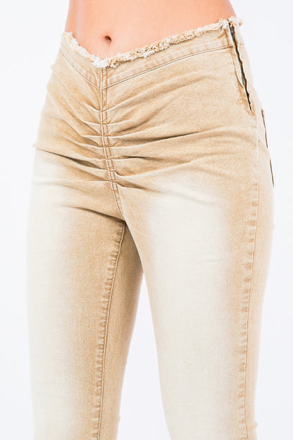 V-Cut Ruched Flare Pants