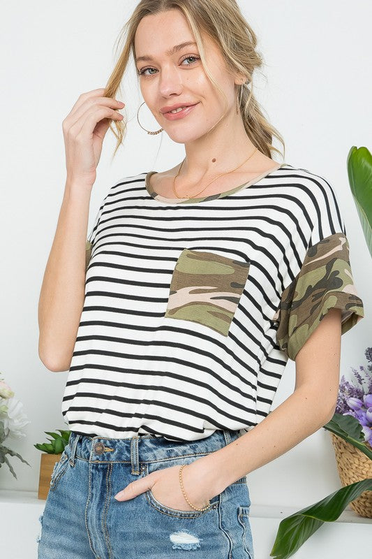 PLUS CAMOUFLAGE MIX CASUAL BOXY TOP