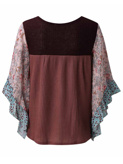 Printed Round Neck Three-Quarter Sleeve Blouse