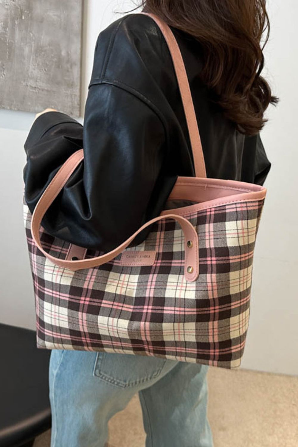 Plaid PU Leather Tote Bag