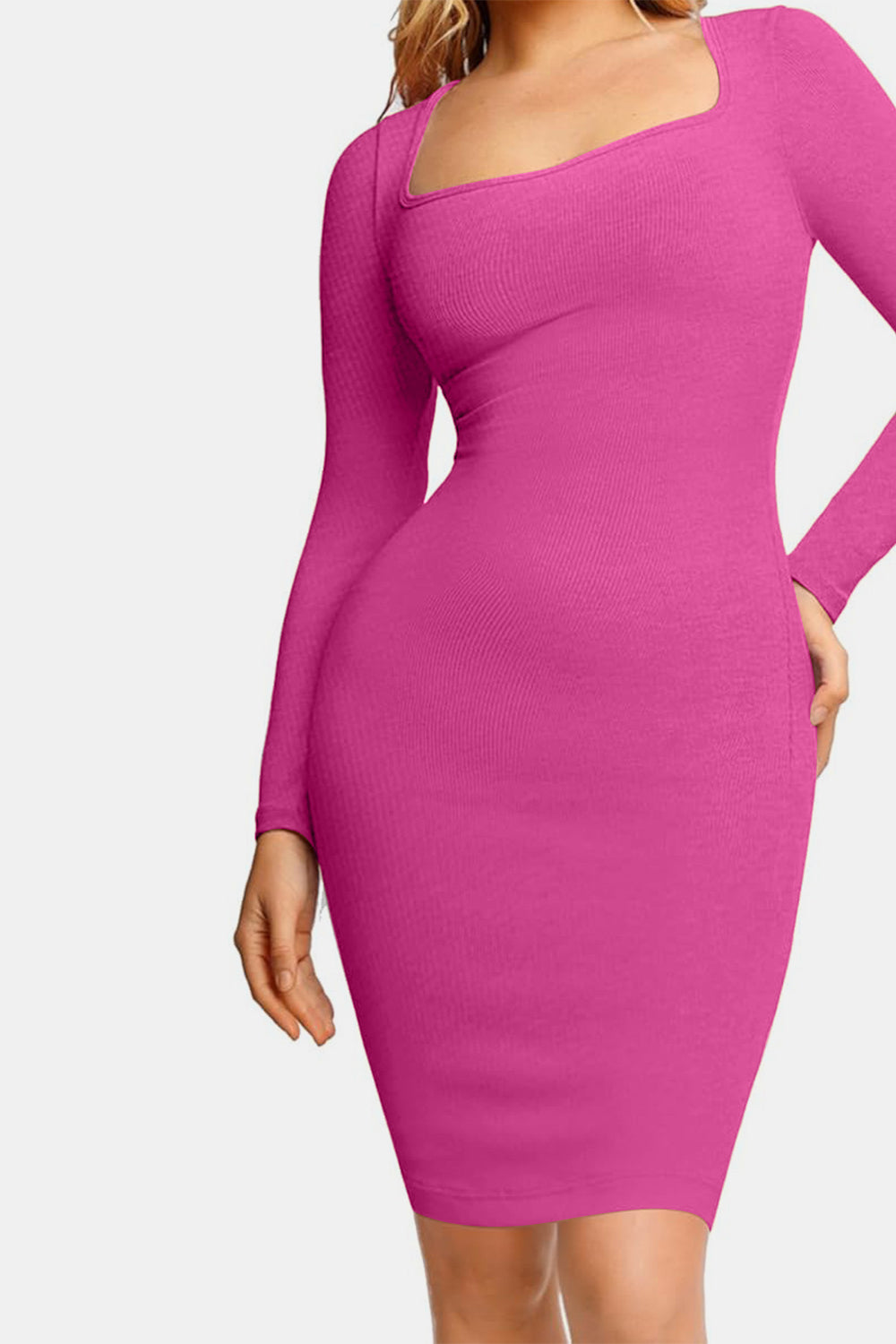 Built-In Shapewear Square Neck Long Sleeve Dress