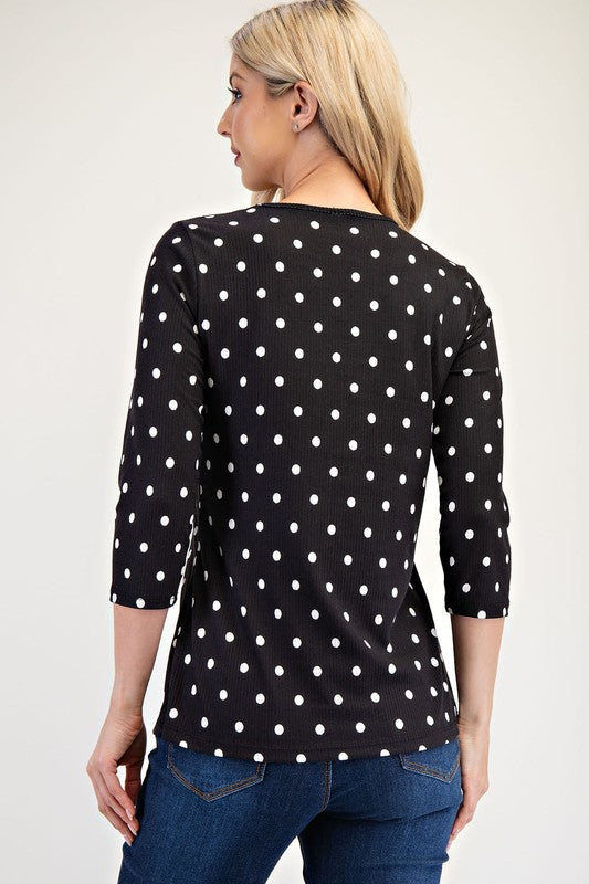 Celeste Polka Dot Round Neck Three-Quarter Sleeve T-Shirt