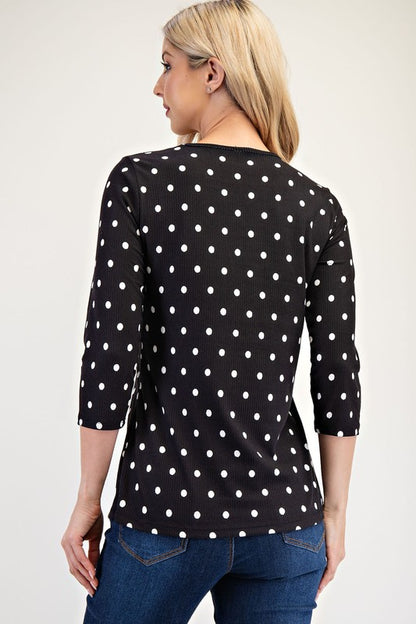 Celeste Polka Dot Round Neck Three-Quarter Sleeve T-Shirt