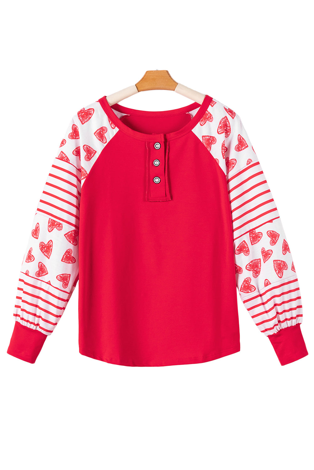 Heart Printed Round Neck Long Sleeve T-Shirt