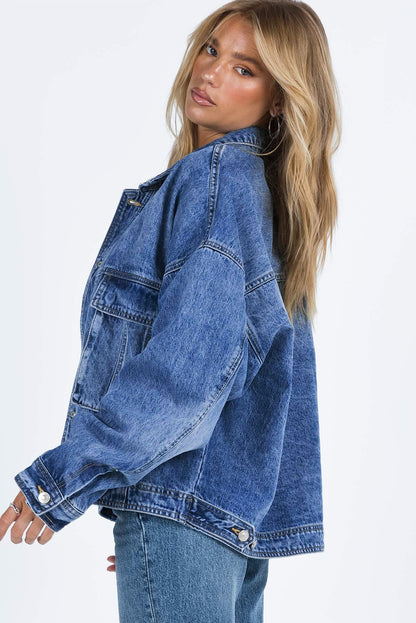 Collared Neck Button Up Denim Jacket