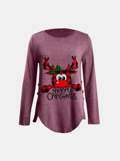 Reindeer Round Neck Long Sleeve T-Shirt