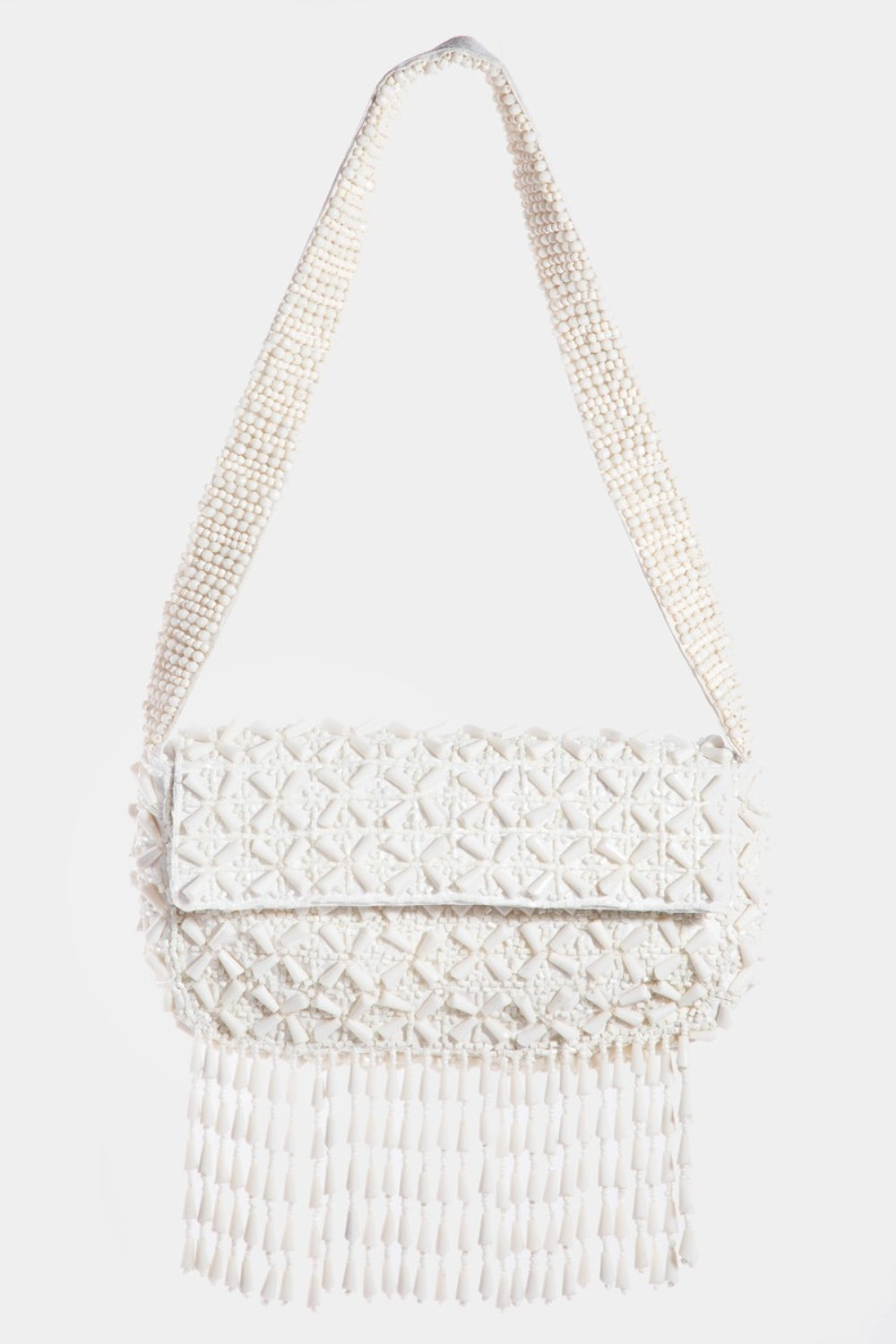 Beaded Fringe Rectangle Shoulder Bag