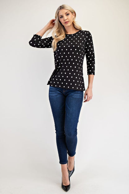 Celeste Polka Dot Round Neck Three-Quarter Sleeve T-Shirt