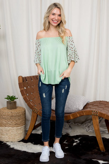 PLUS CHEETAH MIX OFF SHOULDER TOP