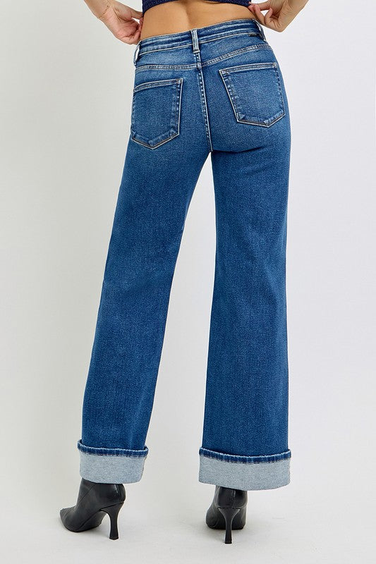 RISEN Tummy Control High Rise Cuffed Jeans