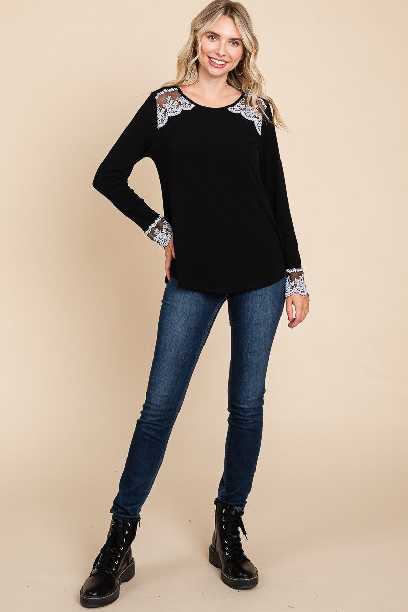 Lace Detail Round Neck T-Shirt