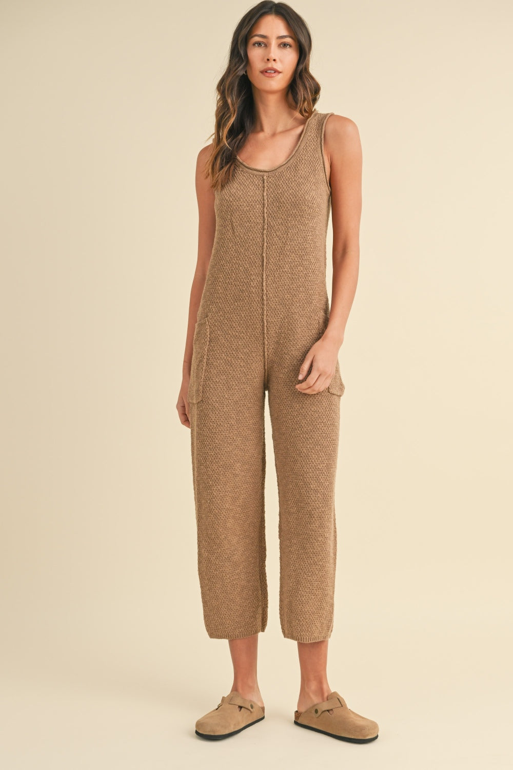 Sleeveless Knit Crop Jumpsuit with Pockets