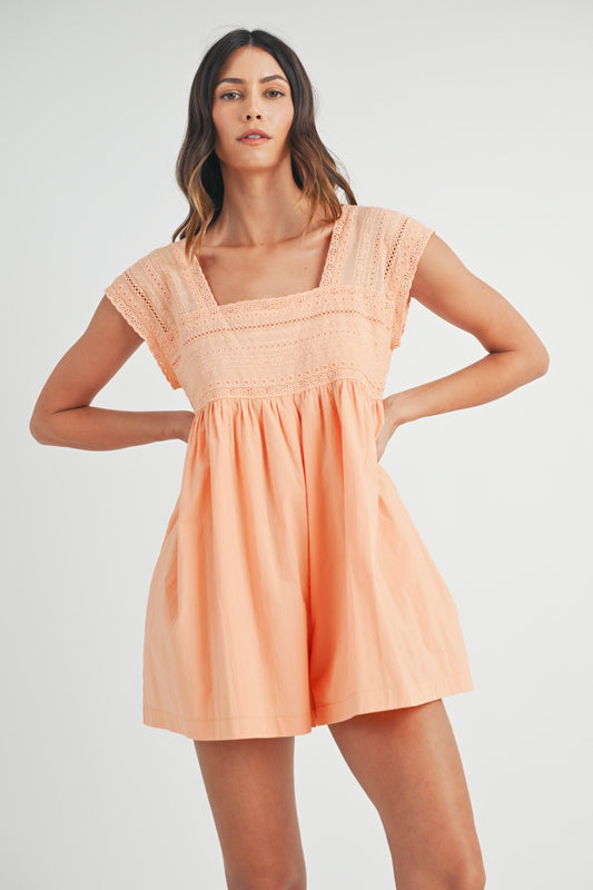 Square Neck Lace Trim Romper