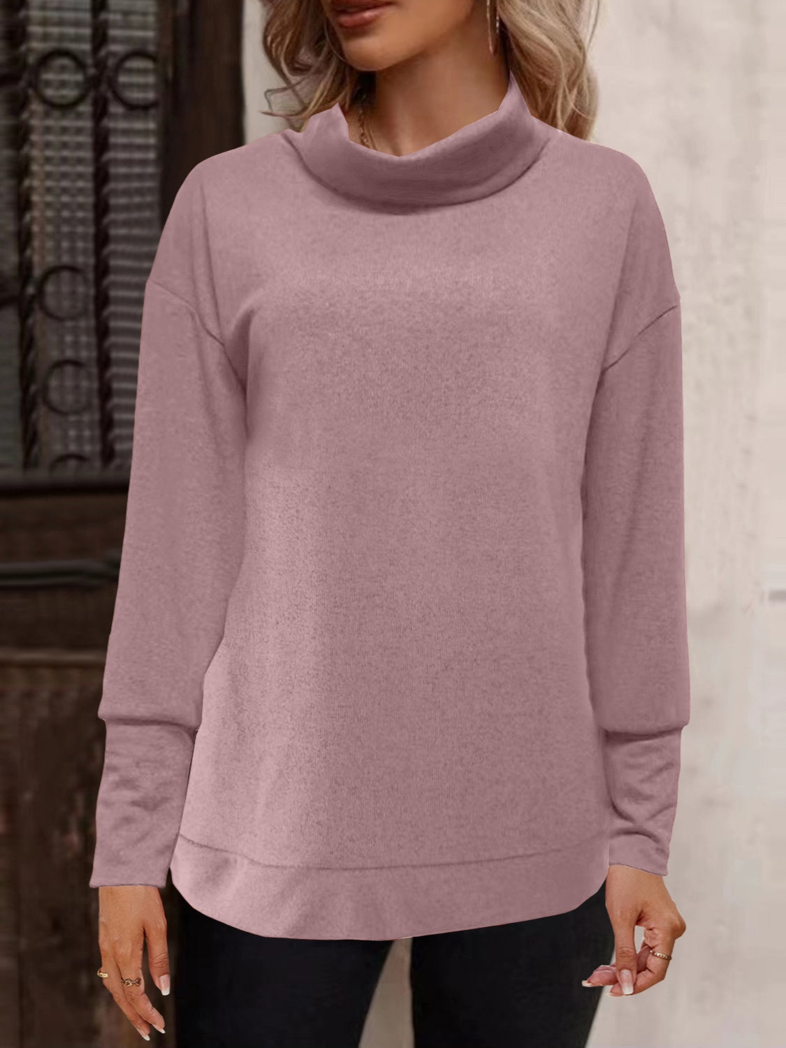 Mock Neck Long Sleeve T-Shirt