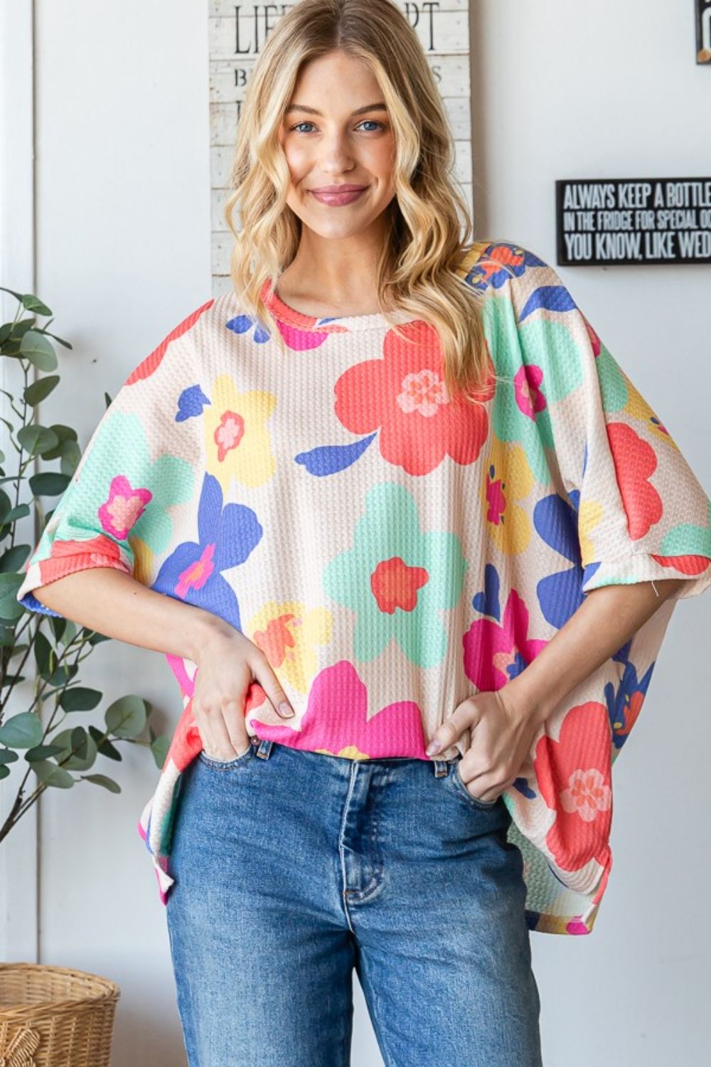 Floral Waffle Oversize T-Shirt